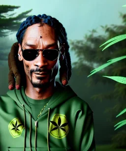 Snoop Dogg, smoking weed, jungle background, hyper realistic