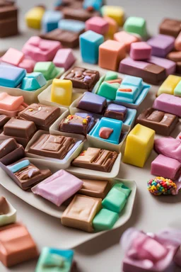 piccole scatole di cioccolatini colorate su un tavolo con bomboniere