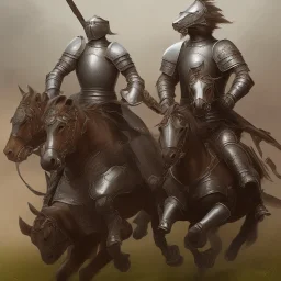 Medieval cavalry galloping. Warriors. Leather armor. Black. Sharp details. Roar.