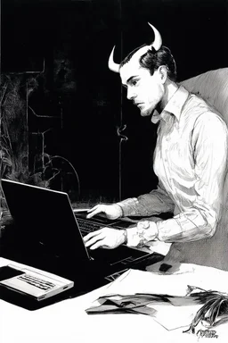 solana king liquidation flush devil in a dark room looking at computer oracle of delphi seeing the future in the style of surrealism black and white