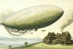 An airship in a windstorm above a village by Katsushika Hokusai