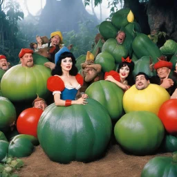 [high res photo by Russ Meyer] Nina hagen as Snow White and the Seven Dwarves have unusual dreams with giant cucumbers