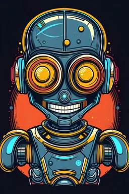 ROBOT wearing sunglasses, Style: NEW, Mood: Groovy, T-shirt design graphic, vector, contour, WITH background.