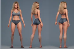Female character full anatomy Proportions of the character the head-to-body ratio . Front, Side, and Back Views: Provide multiple views of the character, including front, side, and back mode sheet .stylized animation character 8k Art station.toonish