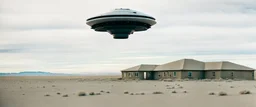 UAP, UFO, Alberta Desert, cinematic, Fuji Film, Anamorphic lens, 2040s, deep depth of field, in a Cyber punk WW3 film