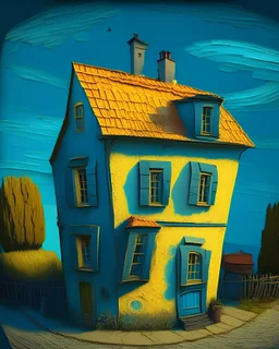 Van Gogh Style, small house with oriel window, village, cinematic angle