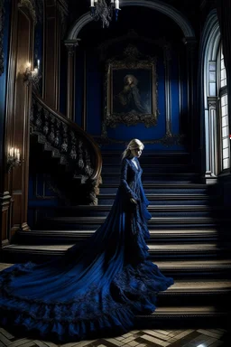 The Countess is a ghost, she has a long, flowing dark blue dress. she goes down the stairs. Hanging in the castle room, there is a tapestry composed of the preserved faces of the Countess' ancient victims.