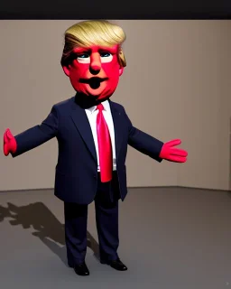 Realistic Waist up Portrait, Donald trump muppet, retro style, photo studio, unreal engine 5, god lights, ray tracing, RTX, lumen lighting, ultra detail, volumetric lighting, 3d.