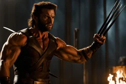 Still frame of Jared Keeso as Marvel's Wolverine in a new movie. His claws are extended and he is wearing his orange and brown costume.
