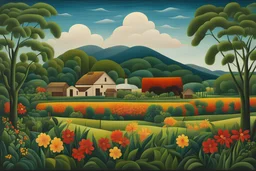Celebration of the American Farm in the style of Henri Rousseau