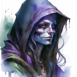 dnd, night hag, illustration, water colour, artstation, portrait, head