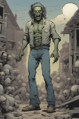 zombie, comic book, full body, standing, mean, illustration, looking sideways,