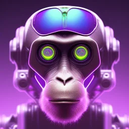 A beautiful portrait of a cyborg monkey purple neon color scheme, high key lighting, volumetric light high details psychedelic background