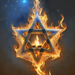 star of david with a flame in the middle of the star