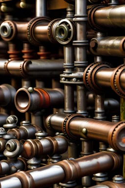 close up of victorian steel plates. Pipes, rivets, valves, displays. steel.