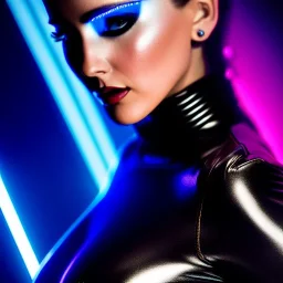 Ultra detailed fullbody Portrait in oil on canvas of beautiful punk busty female biker from Tron legacy,intense stare,wearing minimal skintight latex suit,extremely detailed digital painting, extremely detailed face,crystal clear Big eyes,mystical colors,perfectly centered image, perfect composition, rim light, beautiful lighting,masterpiece,8k, stunning scene, raytracing, anatomically correct, in the style of Ohrai Noriyoshi and Evan lee and robert and howard and Simon Bisle