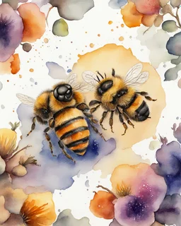 three bees and the hive watercolor drawing