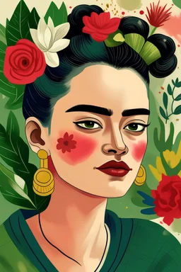 Crea una imagen al estrilo de Frida Kalo que represente a la mujer en el mundo laboral