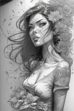 ::<BIG >, inking COMIX on pencils by Richard Luong :: ,((priscila huggins beautiful woman )), (t-shirt or dress:1.3), (beautiful and clear background:1.2), (extremely detailed, ultra-detailed, best shadow:1.1), bare shoulders, flowers and petals, , (white background:0.5), (illustration :1.1), (extremely fine and beautiful GIRL:1.1), (perfect details:1.1) :: , ( detailed eyes and detailed face:1.3),