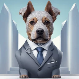 make one realistic business dog that is made of shapes and has a suit on looks a little like crystals with arms lowest 2048 x 1152 pixels and highest 6 MB