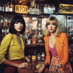 [colour picture: possibilities, one blonde and one brunette] They spoke of the transformative power of words, the need to challenge societal norms, and the responsibility of artists to provoke change. In the sanctuary of the smoky bar, they found solace in their shared vision of a world reborn, where the groovy '60s became a catalyst for revolution, not just in society but within themselves. Together, they vowed to continue their journey, to push boundaries, challenge the status quo, and capture