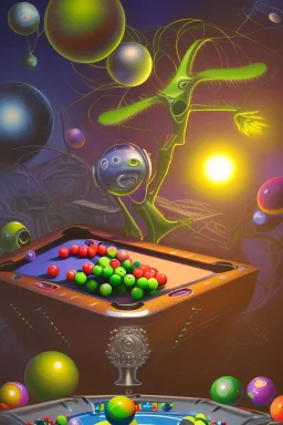 Aliens playing pool with the balls being planets. The main ball is planet earth