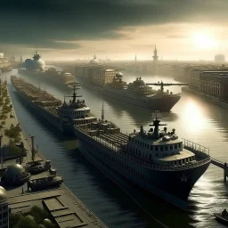 beautiful city with war tankers