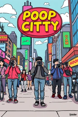 pop art pixels 1000 images youtuber with cameras attached walking thrigh crazy city cartoon