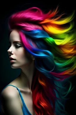 Colorful woman, hair no air,
