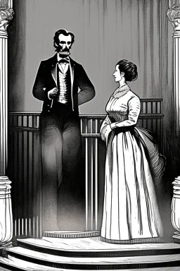 llustrate the presidential box on the balcony level, portraying Abraham Lincoln, his wife, and their guests as they enjoy the play. Highlight the vulnerability of Lincoln without proper security, setting the stage for the impending tragedy