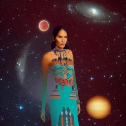 subtle delicate indigenous woman in a galactic ambiance