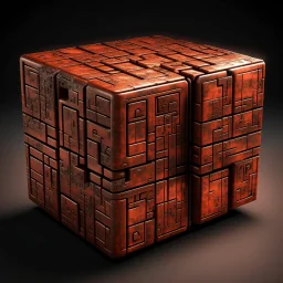 Create an image of old cubical computer copper with strange runes