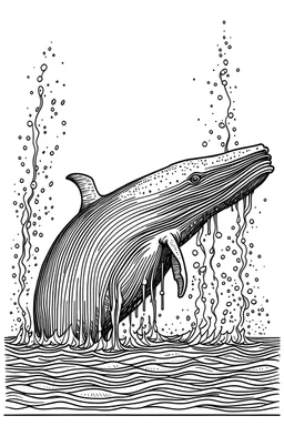 Blue whale breathing spouting fountain of water black and white coloring book