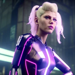 Actress, young Katheryn Winnick, android woman, glow eyes, circuits in face, glow painted face, shaved hair, ghost in the shell, leather coat, elastic bodysuit, cyber punk, neon ambient, army, bamboo, blood, portrait, gradient background, unreal engine 5, soft color, 16 bit, god lights, ray tracing, RTX, lumen lighting, ultra deatail, volumetric lighting, 3d, finely drawn, hd.