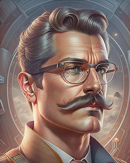 Best quality, masterpiece, ultra high definition, Retro Futuristic,man, mustache, Comic style