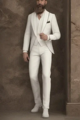 8K, a Highly detailed stunning portrait of Dom man with a a sexy lover, white suit, beard, and short hair, bad boy