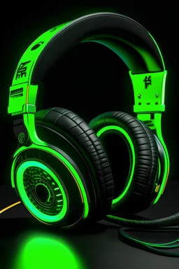 a heavy metal themed pair of wireless headphones black and neon green