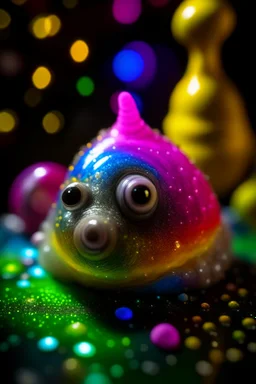 portrait of glittery haired twisted porcupine slug snail on a yoga space ship made of ice cream, smiling with beautiful shiny ears, each inside a pile of transparent jelly bubbles of weird colors with insect aliens inside, disco egg made of small mirror, light rayz, feast table ,shot on Hasselblad h6d-400c, zeiss prime lens, bokeh like f/0.8, tilt-shift lens 8k, high detail, smooth render, down-light, unreal engine, prize winning