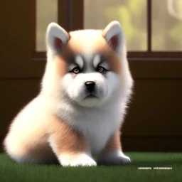 cute baby akita, high-key cut unreal engine, volumetric, warm indoor lighting, detailed, digital painting, cinematic, character design