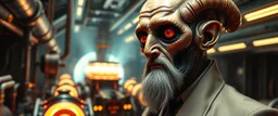 alien gentleman wise man portrait, with background— Fuel-to-Light Reactors “Futuristic micro-reactor using Zephyrium and Luminite, releasing controlled light and energy pulses, sci-fi engine room, glowing plasma tubes, high-tech industrial aesthetic, cinematic perspective, ultra-detailed and dramatic lighting.” painted by Rembrandt and Escher