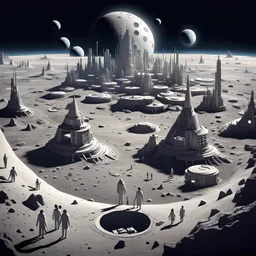 Eine Stadt auf dem Mond mit bewohner