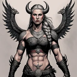 muscle viking woman with dragon back tattoo that extends down her arms, it is the blood eagle: a method of ritual execution
