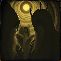 Daguerrotype close up some mysterious figures, odd background, Hieronymus Bosch Max Ernst ambient light, by Minicavio Quollati and Marlost Endgulp, Amano, Botticelli, Alphonse Mucha