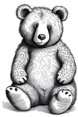 bear a small round bear with a soft cuddly appearance on white background but without colour only outer outline without colour