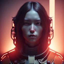 Brown hair Woman, samurai, cyberpunk, neon, highly detailed, art stations, concept art, smooth, unreal engine 5, god rays, ray tracing, RTX, nanite polygons, lumen lighting, ultra detail, volumetric lighting, 3d, finely drawn, high definition, high resolution, gradient background