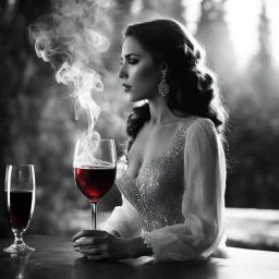 I could feel hot flames of fire roaring at my back As she disappeared, but soon she returned In her hand was a bottle of wine In the other, a glass She poured some of the wine from the bottle into the glass And raised it to her lips And just before she drank it She said