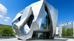Palacio de exposiciones, inspirado en Kazuo Shinohara, construido principalmente en Aluminio expandido, composición basada en geometría rotacional , representado como pintura arquitectónica gestual.