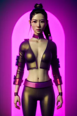 portrait, Asian cyborg woman, samurai warrior :: symmetry photography, cyberpunk style, pink hair, glow makeup:: black samurai army, katana, japanese traditional ornaments, pink, white, black, glow eyes, cinematic, Ultra realistic, dark scene, soft color, highly detailed, unreal engine 5, RTX, ultra detail, 3d, finely drawn, high definition.