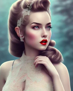 vintage style photos of women in pin-up inspired dresses, intricately detailed, realistic, beautiful, peaceful, 8k resolution