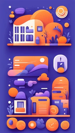 illustrations with a simple art style that show home page for spot use orange and dark blue-purple and minimal